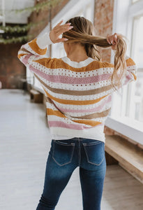 Multicolor Striped Hollowed Knit Sweater (medium)