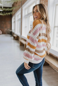 Multicolor Striped Hollowed Knit Sweater (medium)