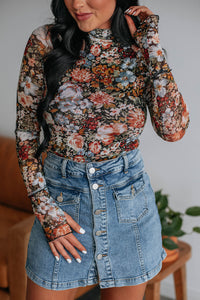 PREORDER Floral High Neck Mesh Top