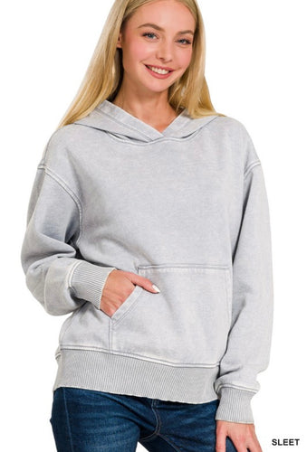 Acid Wash Kangaroo Pocket Hoodies(2 COLORS)
