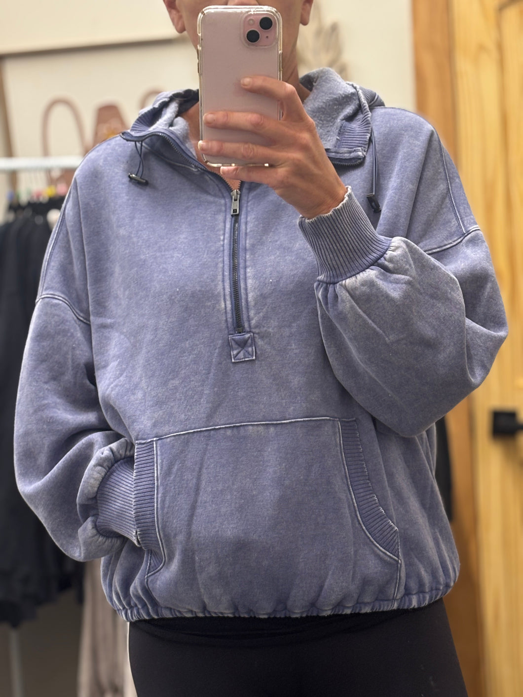 Acid Wash Oversized Quarter Zip Hoodies