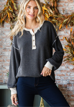 Load image into Gallery viewer, Presley Rib Knit Button Henley Top