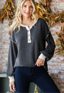 Presley Rib Knit Button Henley Top