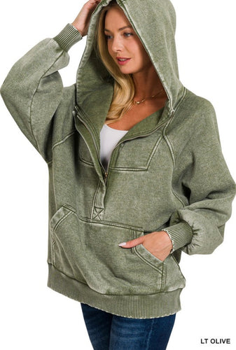 Acid Wash Fleece Zip Hoodie