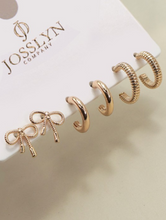 Load image into Gallery viewer, Mini Bow Huggie Hoop Trio Earrings Set