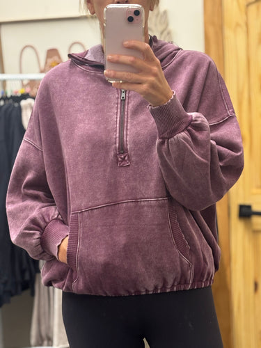 Acid Wash Oversized Quarter Zip Hoodies (2 COLORS)