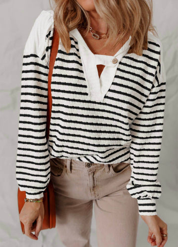 Stripe Textured Hooded Top