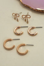 Load image into Gallery viewer, Mini Bow Huggie Hoop Trio Earrings Set