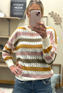 Multicolor Striped Hollowed Knit Sweater (medium)