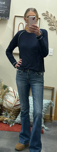 Navy Round Neck Long Sleeve Top (2XL left)