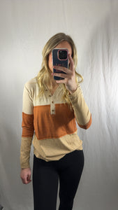 Orange Striped Color Block Henley Top