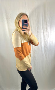 Orange Striped Color Block Henley Top