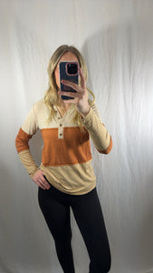 Orange Striped Color Block Henley Top