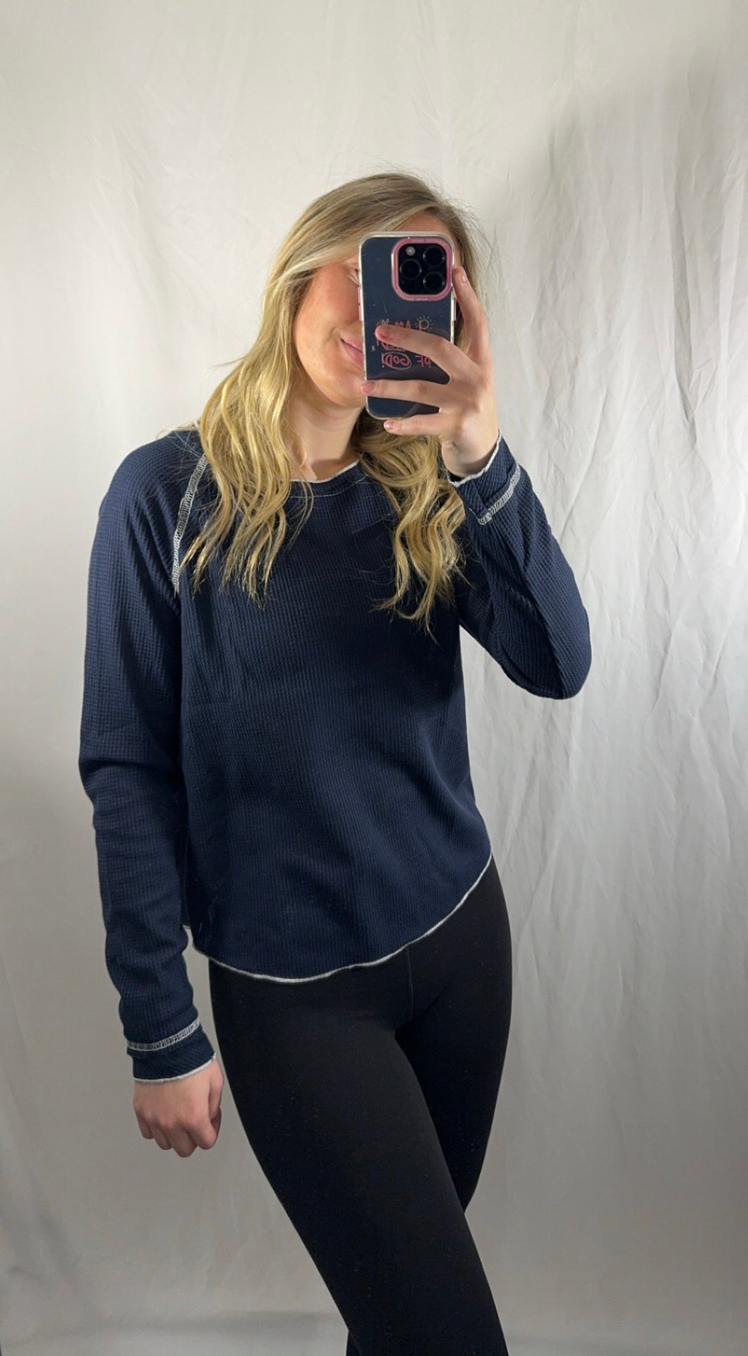 Navy Round Neck Long Sleeve Top (2XL left)