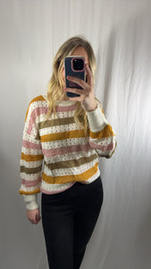 Multicolor Striped Hollowed Knit Sweater (medium)