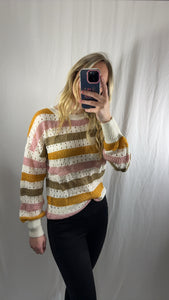 Multicolor Striped Hollowed Knit Sweater (medium)