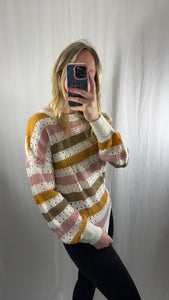 Multicolor Striped Hollowed Knit Sweater (medium)