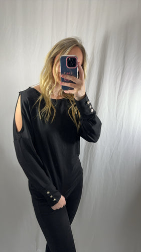 Black Cold Shoulder Long Sleeve Top