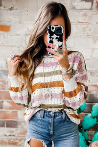 PREORDER Multicolor Striped Hollowed Knitted Loose Sweater