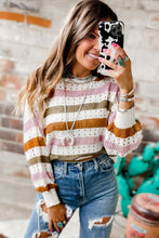 Load image into Gallery viewer, PREORDER Multicolor Striped Hollowed Knitted Loose Sweater