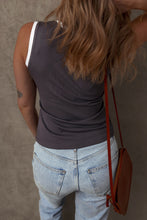 Load image into Gallery viewer, PREORDER Carbon Grey Ribbed Knit Colorblock Edge U Neck Slim Fit Tank Top