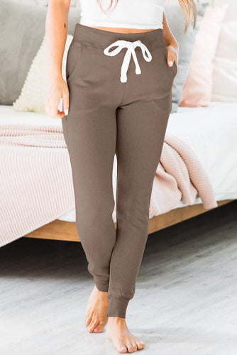 PREORDER Dark Brown Drawstring Waist Pocketed Joggers