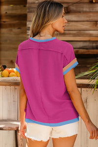 PREORDER Textured Contrast Trim Round Neck T Shirt