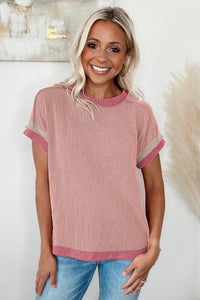 PREORDER Textured Contrast Trim Round Neck T Shirt