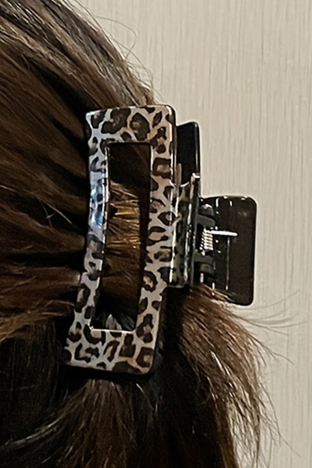 Leopard Print Hollow Out Square Large Hair Claw Clip