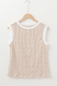 Oatmeal Floral Textured Crew Neck Tank Top