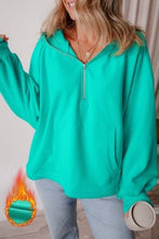 Load image into Gallery viewer, Fleece Lined Half Zipper Kangaroo Pockets Loose Hoodie
