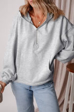 Load image into Gallery viewer, Fleece Lined Half Zipper Kangaroo Pockets Loose Hoodie