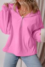 Load image into Gallery viewer, Fleece Lined Half Zipper Kangaroo Pockets Loose Hoodie