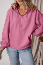 Load image into Gallery viewer, Fleece Lined Half Zipper Kangaroo Pockets Loose Hoodie