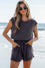 Load image into Gallery viewer, PREORDER Open Back Cap Sleeve Drawstring Romper