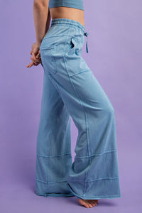 Mineral Washed Full Length Cotton Pants