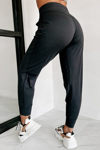 PREORDER Black Exposed Seam High Waist Pocketed Joggers