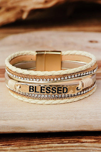 PREORDER BLESSED Rhinestone Braided Detail Buckle Bracelet