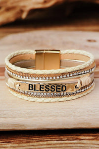 PREORDER BLESSED Rhinestone Braided Detail Buckle Bracelet