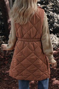 PREORDER Longline Quilted Stand Collar Puffer Vest