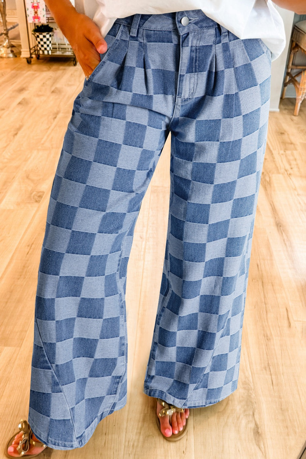 PREORDER Checkered Denim Wide Leg Jeans