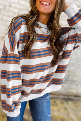 PREORDER Stripe Crew Neck Drop Shoulder Pullover Sweatshirt (2 Colors)