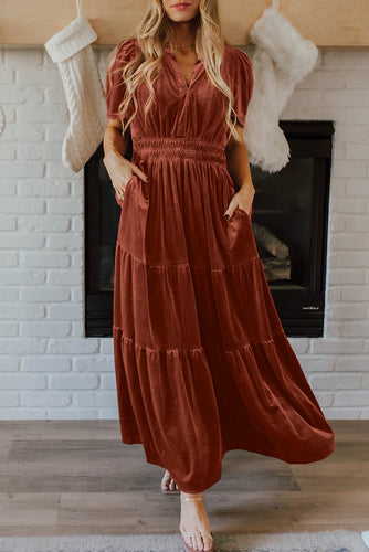 PREORDER Velvet Short Sleeve Tiered Maxi Dress (4 colors)