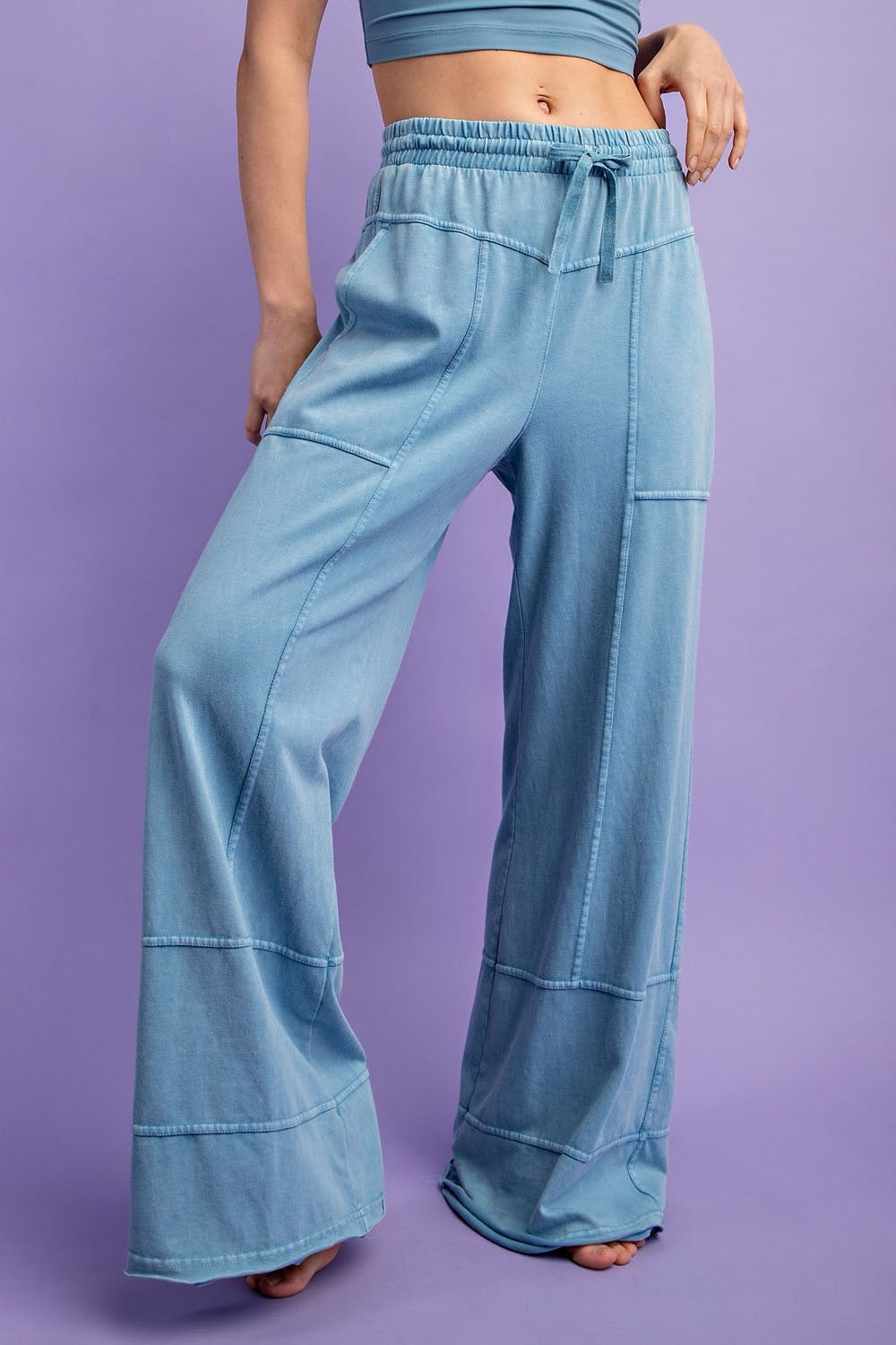 Mineral Washed Full Length Cotton Pants
