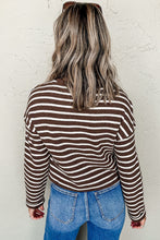 Load image into Gallery viewer, PREORDER Brown Stripe Ribbed Cropped Crew Neck Long Sleeve T Shirt