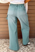 Load image into Gallery viewer, PREORDER Smoke Green Mineral Wash Drawstring High Waist Wide Leg Jeans