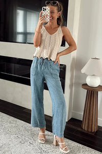 PREORDDER Mineral Wash Drawstring Waist Loose Straight Denim Pants