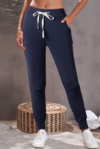 PREORDER Navy Blue Drawstring Elastic Waistband Pocketed Joggers