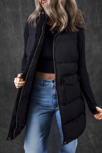 PREORDER Black Windproof Longline Puffer Vest