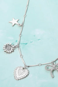 PREORDER Metal Heart Bow Star Flower Charm Station Necklace